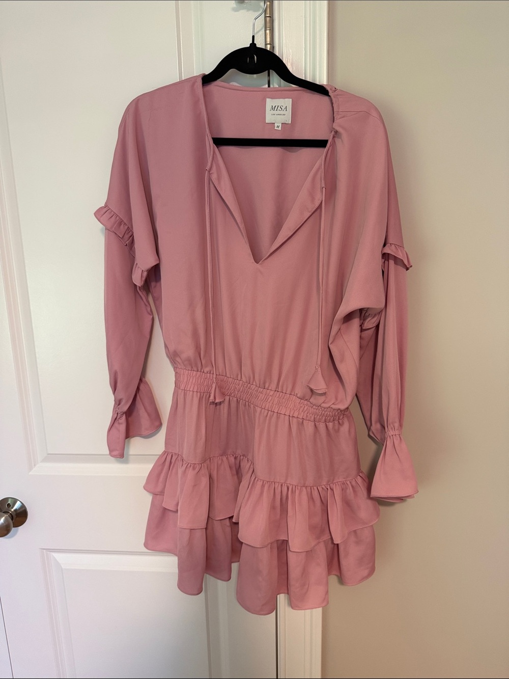 Misa Los Angeles Dusty Pink Ruffle Tiered Mini Dress